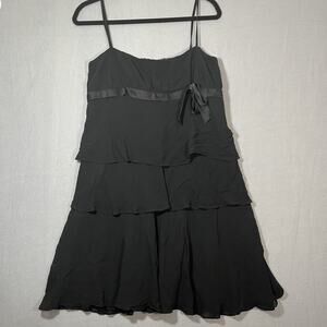 VTG 90s Nine West 100% Silk Tiered Black Cocktail Party Dress Size 14 Plus